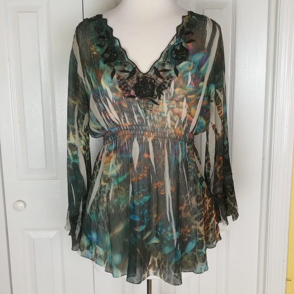 Tops - Sheer floral top with embroidered accents